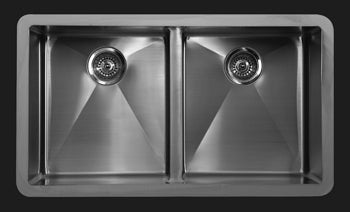 Load image into Gallery viewer, 34&quot; Seamless Undermount Double Equal Bowl Stainless Steel Kitchen Sink Karran E-550
